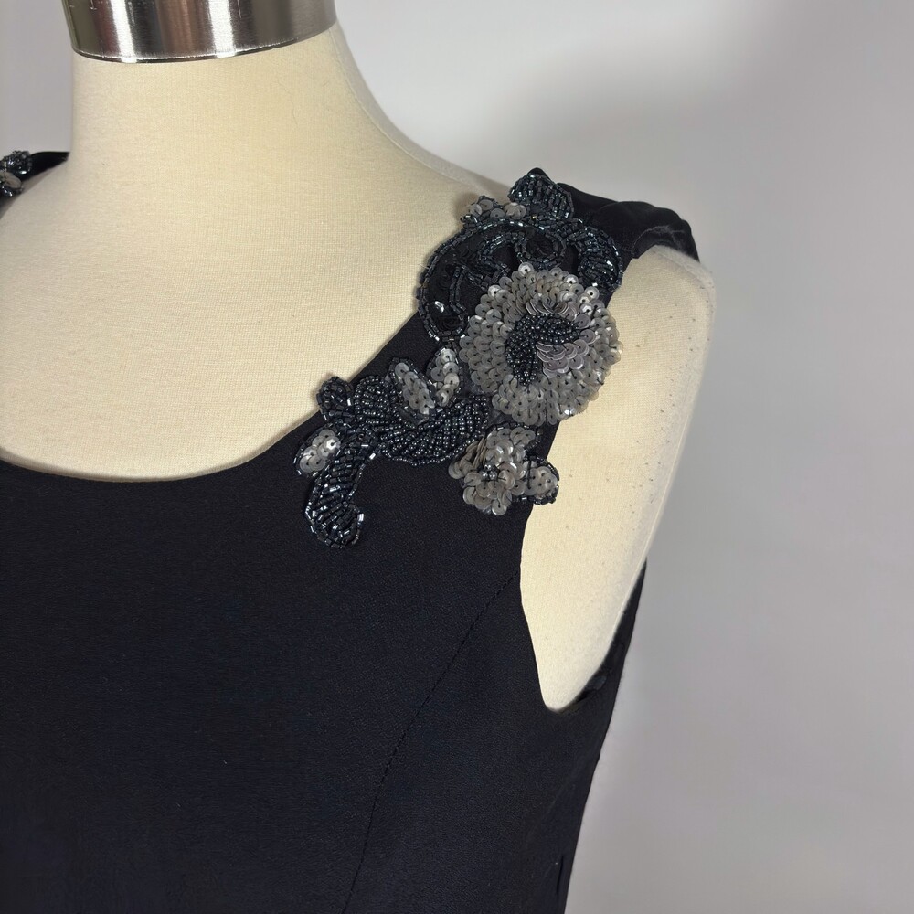 Loralie Black Floral Beaded Cowl Back Floor Length Gown - Vintage Size 10 - Picture 5 of 8